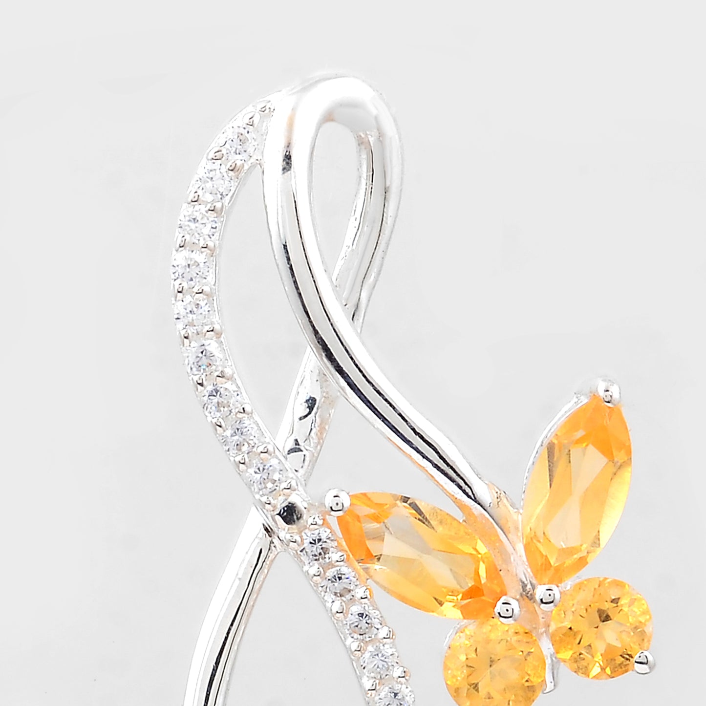 1.65 Ct Marquise Citrine, Cubic Zirconia 925 Sterling Silver Pendant