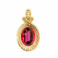 2.37 Ct Oval Cabochon Cut Natural Rubellite 14K Gold Pendant