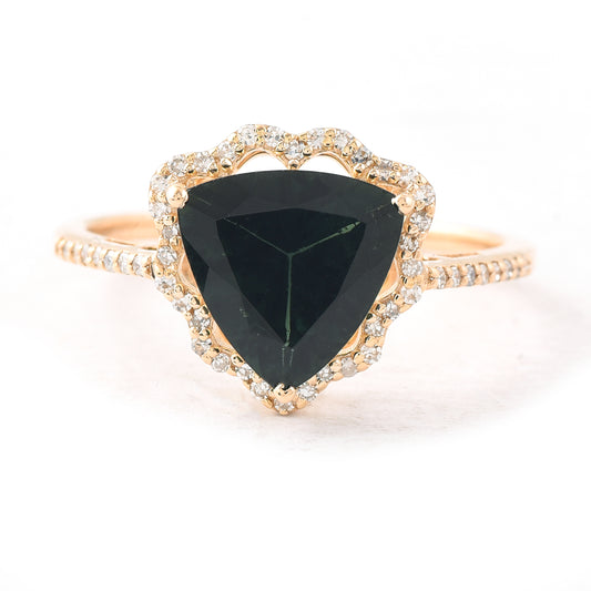 2.05 Ct Triangle Mixed Cut Natural Green Tourmaline 14K Gold Ring