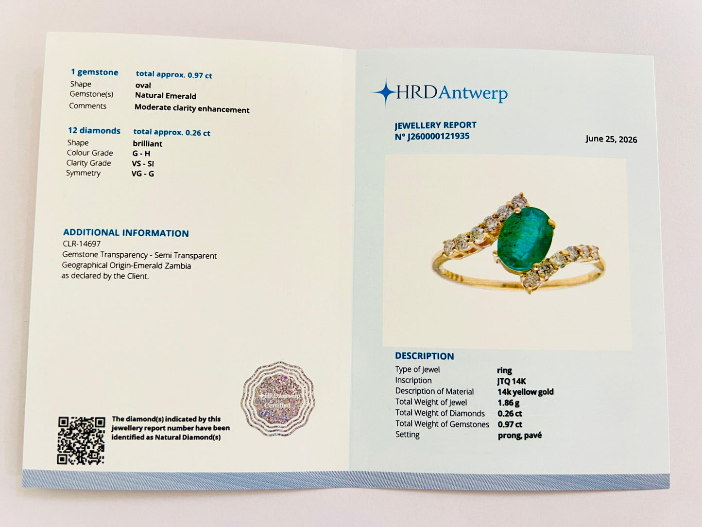 1.23 Ct Oval Natural Emerald 14K Gold Ring