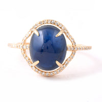 6.68 Ct Oval Cabochon Cut Natural Sapphire 14K Gold Ring