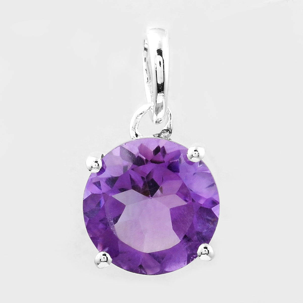 2.43 Ct Round Amethyst, 925 Sterling Silver Pendant