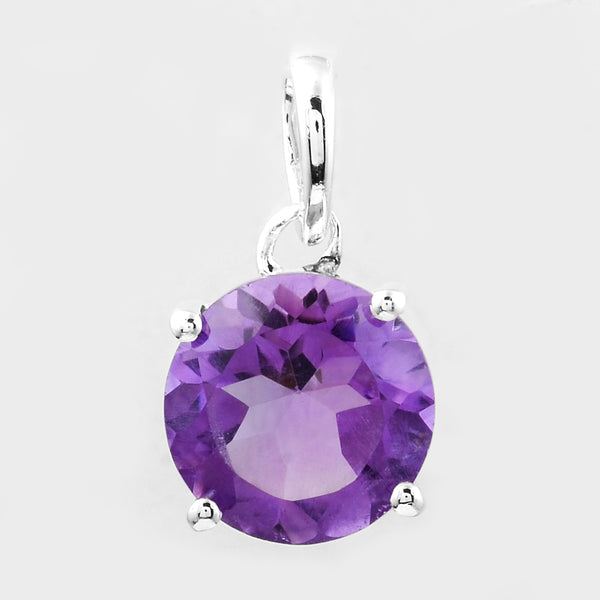 2.43 Ct Round Amethyst, 925 Sterling Silver Pendant