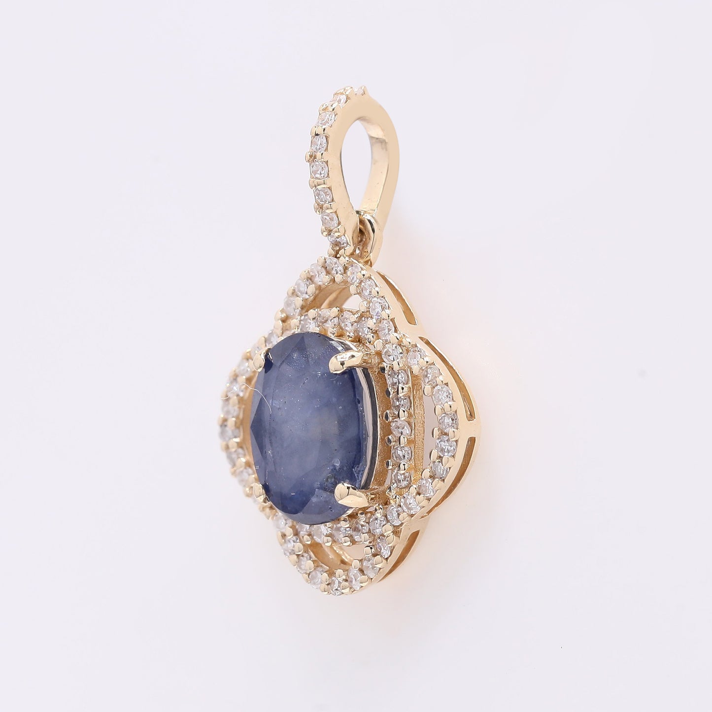 1.75 Ct Oval Mixed Cut Natural Sapphire 14K Gold Pendant