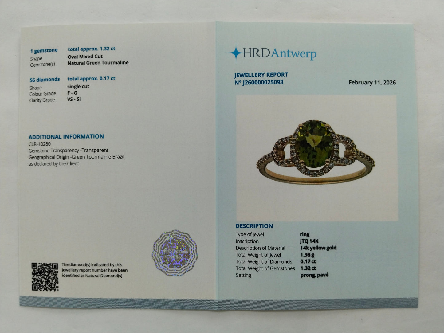 1.49 Ct Oval Mixed Cut Natural Green Tourmaline 14K Gold Ring