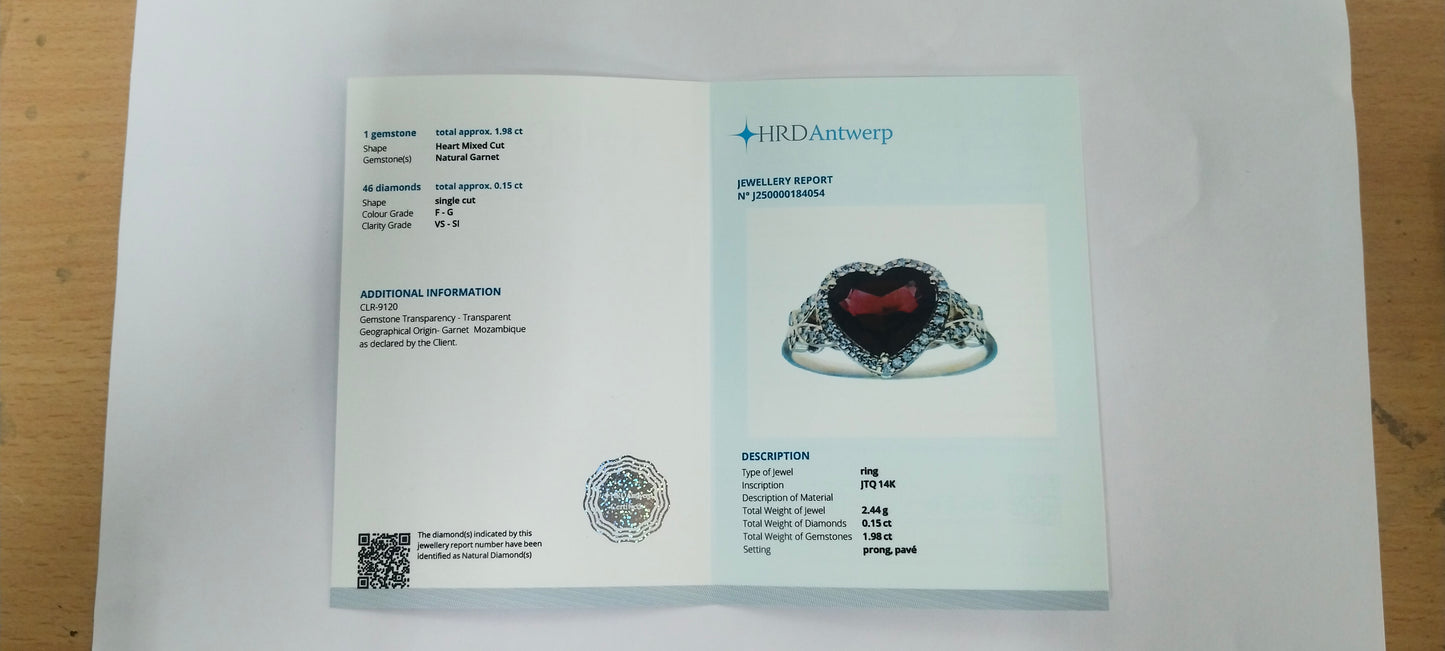 2.13 Ct Heart Mixed Cut Natural Garnet 14K Gold Ring