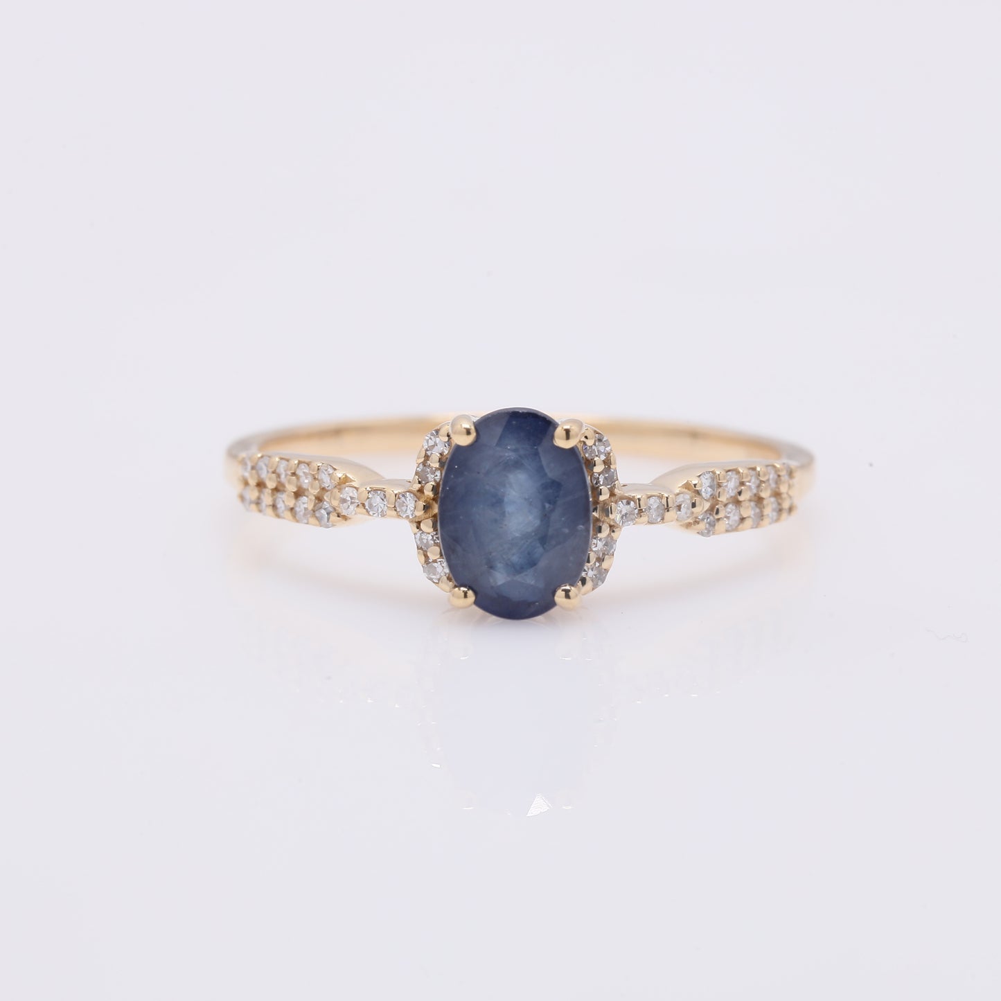 1.22 Ct Oval Mixed Cut Natural Sapphire 14K Gold Ring