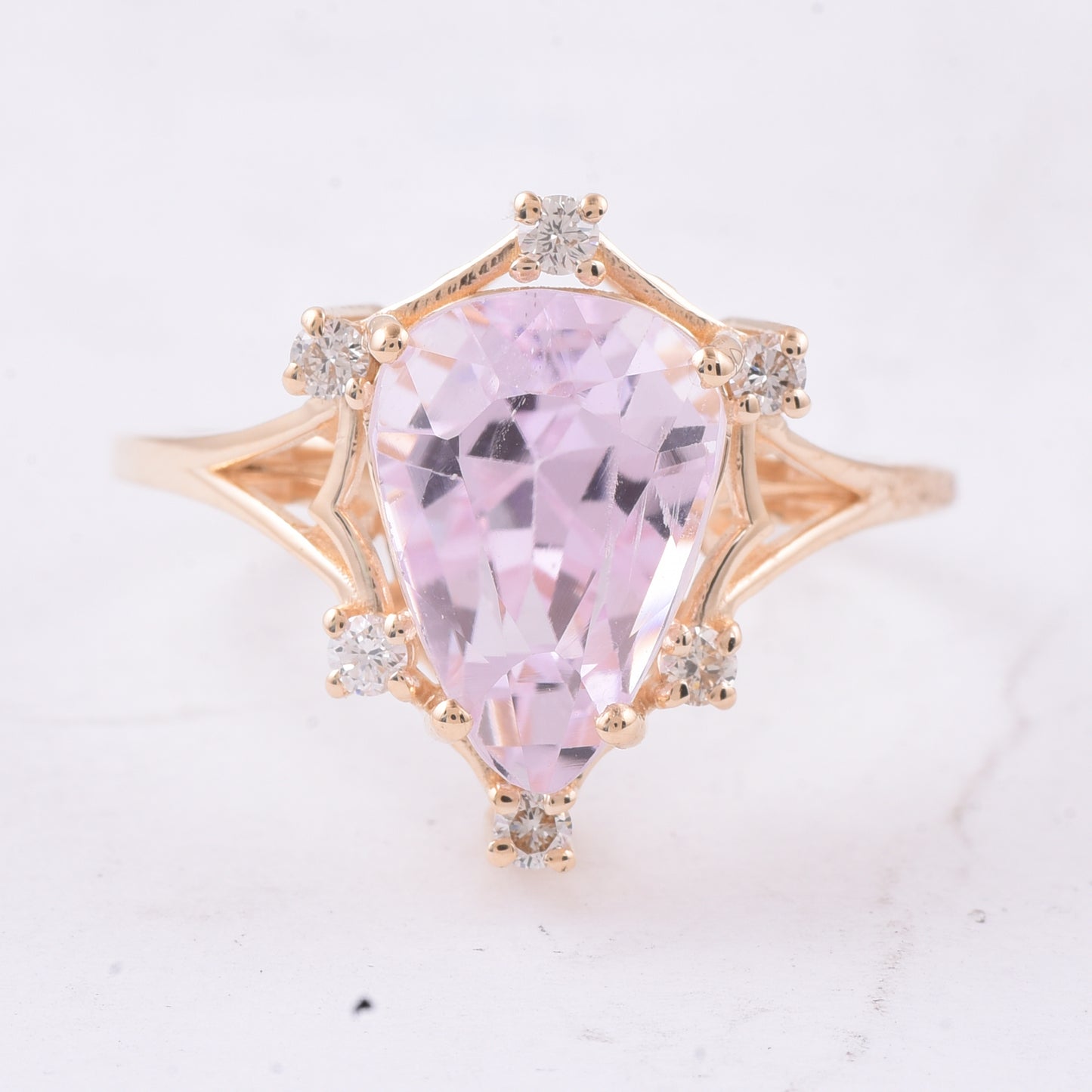 4.89 Ct Pear Natural Kunzite 14K Gold Ring