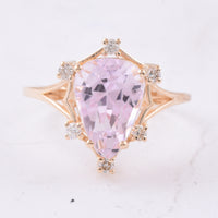 4.89 Ct Pear Natural Kunzite 14K Gold Ring