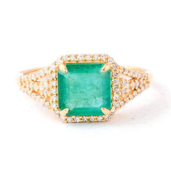 2.06 Ct Octagon Step Cut Natural Emerald 14K Gold Ring
