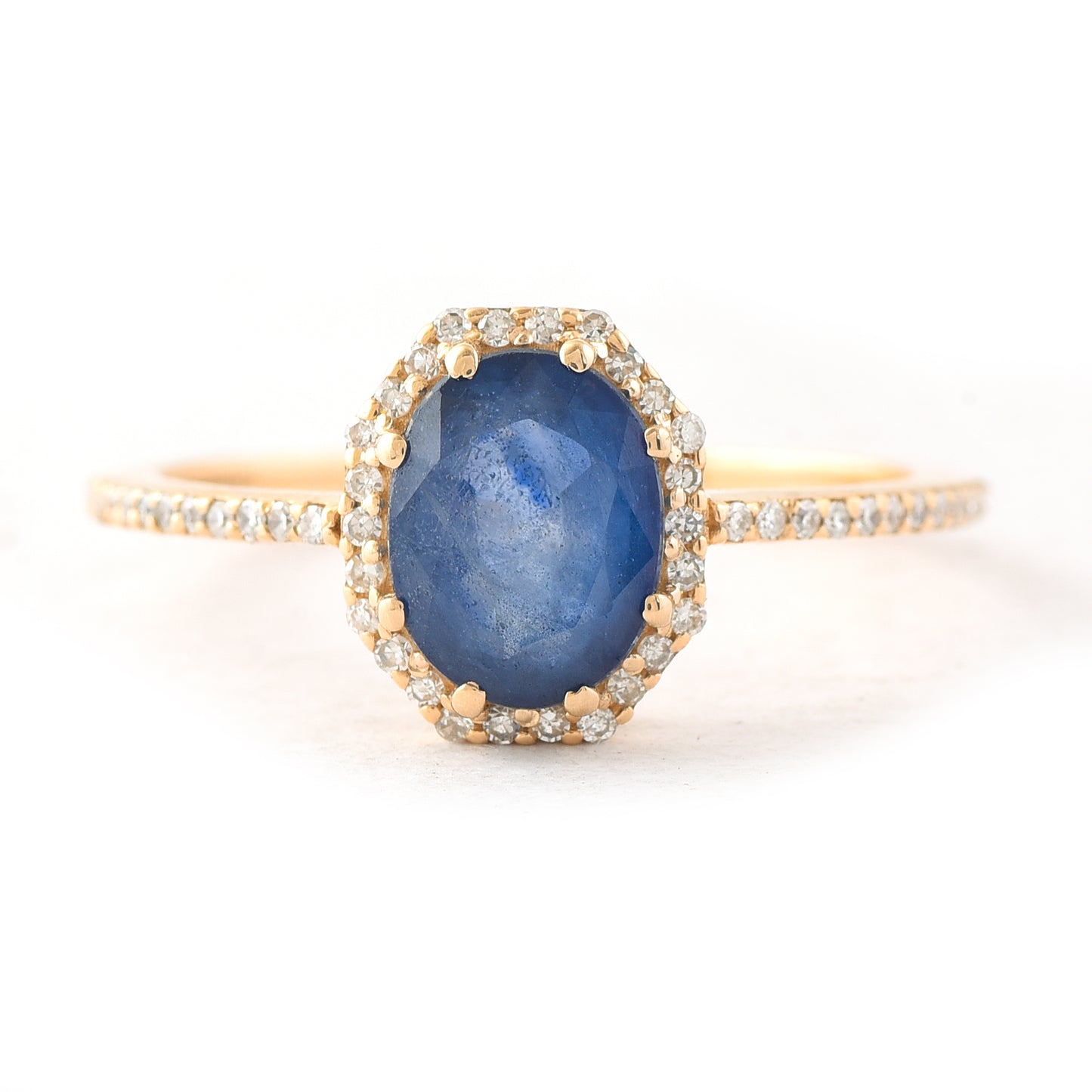 1.80 Ct Oval Mixed Cut Natural Sapphire 14K Gold Ring