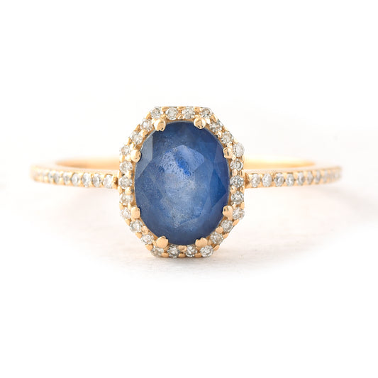 1.80 Ct Oval Mixed Cut Natural Sapphire 14K Gold Ring