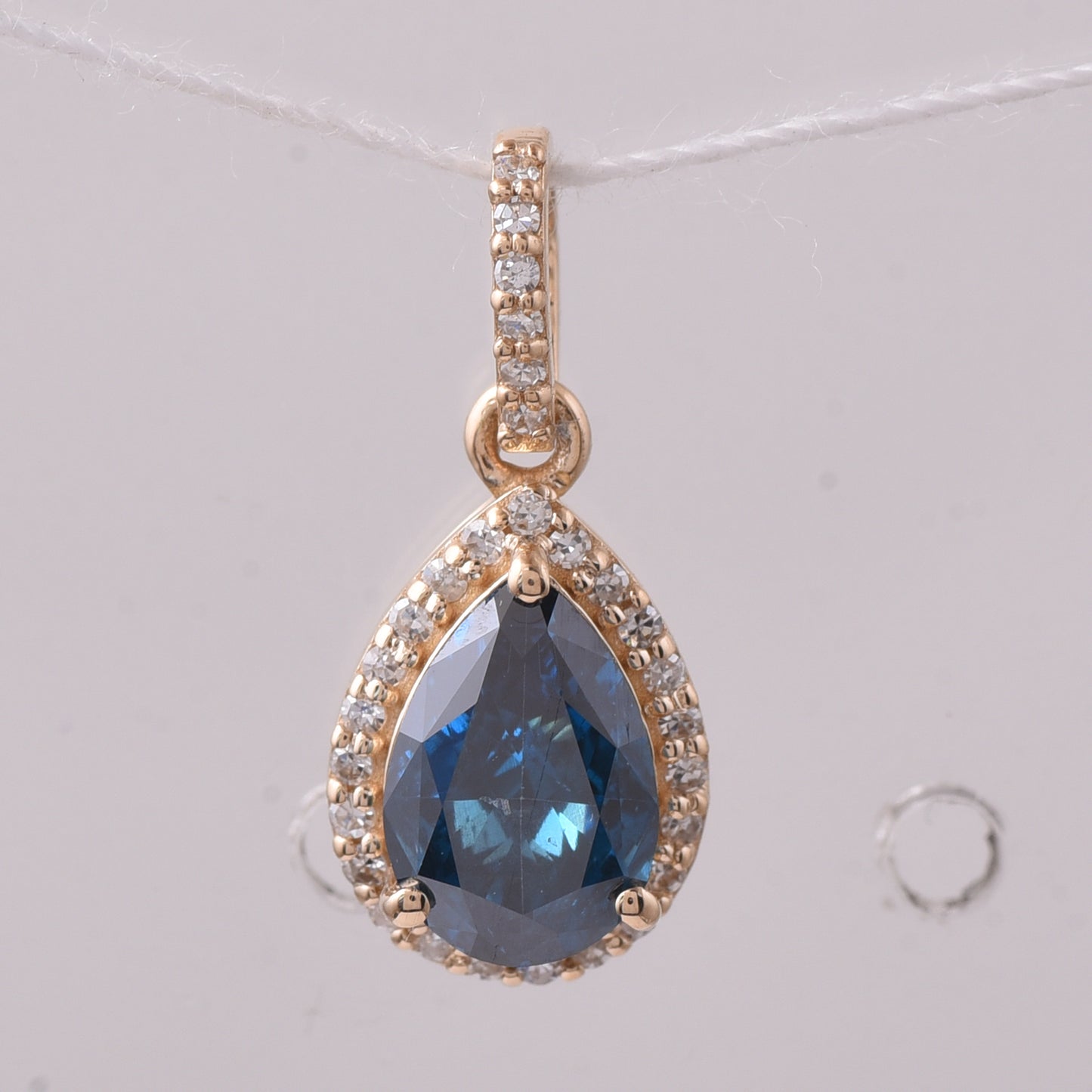 1.13 Ct Pear Blue Diamond 14K Gold Pendant