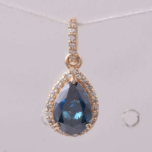 1.13 Ct Pear Blue Diamond 14K Gold Pendant