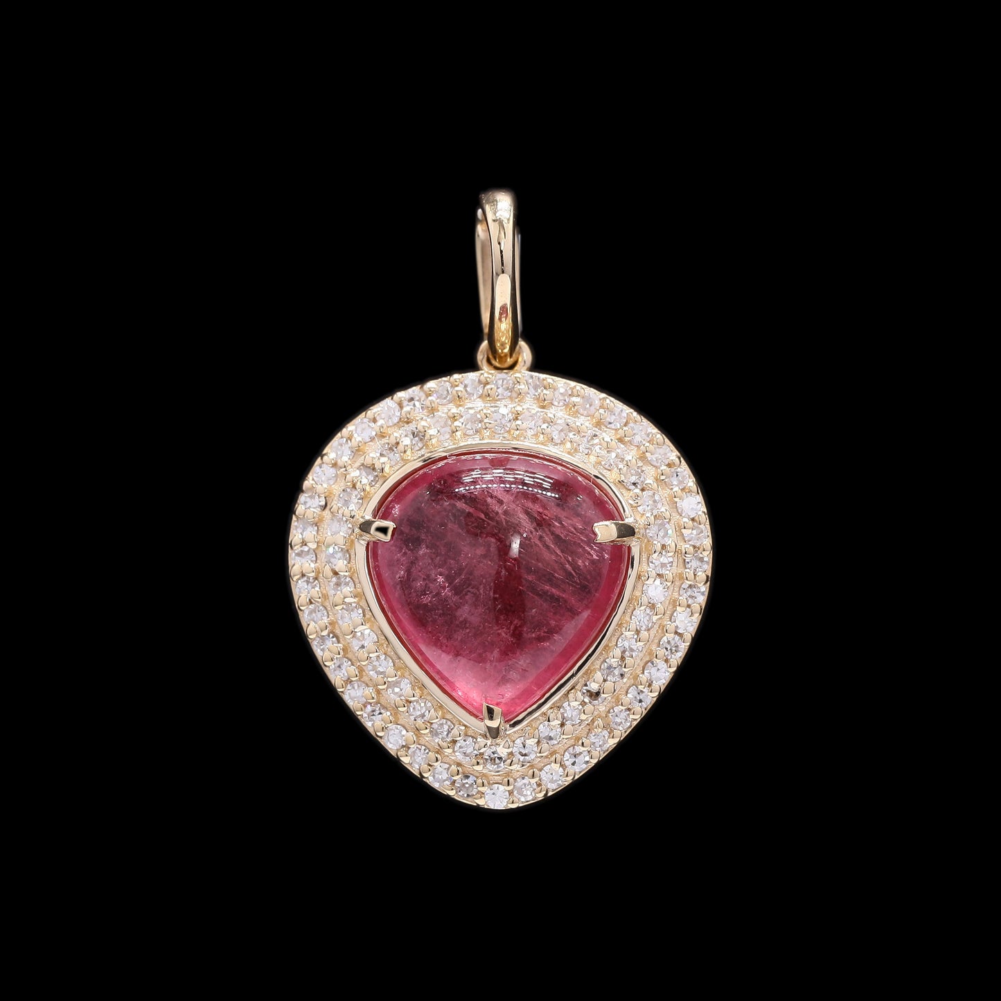 3.50 Ct Pear Cabochon Natural Tourmaline 14K Gold Pendant