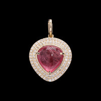 3.50 Ct Pear Cabochon Natural Tourmaline 14K Gold Pendant