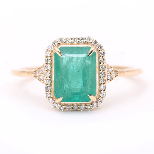 1.89 Ct Octagon Step Cut Natural Emerald 14K Gold Ring