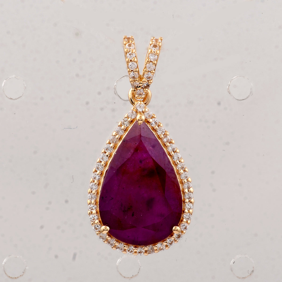 3.49 Ct Pear Ruby 9K Gold Pendant