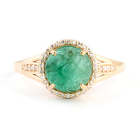 2.20 Ct Round Carving Natural Beryl Emerald 14K Gold Ring