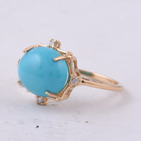 4.49 Ct Oval Cabochon Cut Natural Turquoise 14K Gold Ring