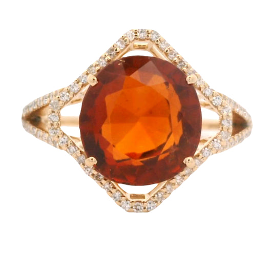 5.42 Ct Round Hessonite 14K Gold Ring