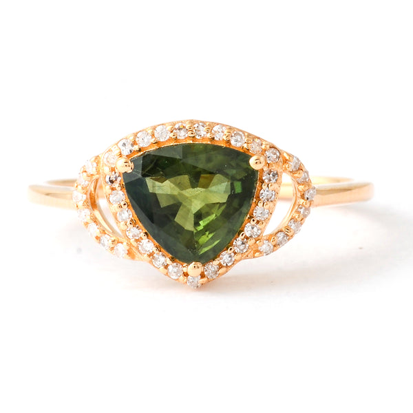 1.37 Ct Triangle Mixed Cut Natural Green Sapphire 14K Gold Ring