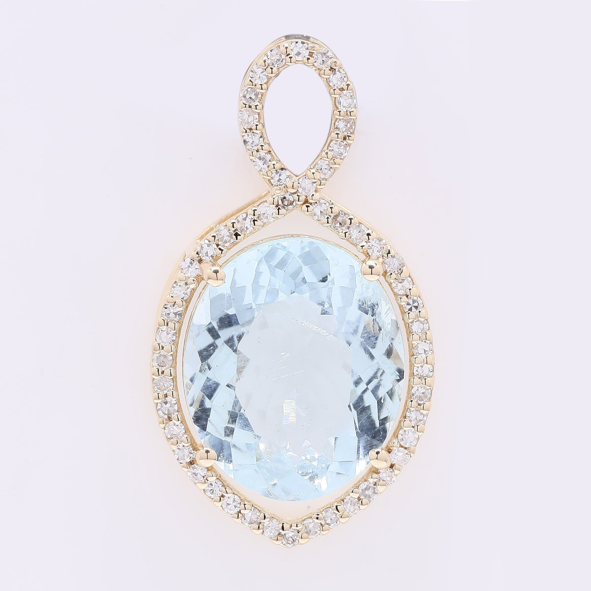 3.58 Ct Oval Mixed Cut Natural Aquamarine 14K Gold Pendant