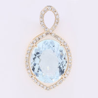 3.58 Ct Oval Mixed Cut Natural Aquamarine 14K Gold Pendant