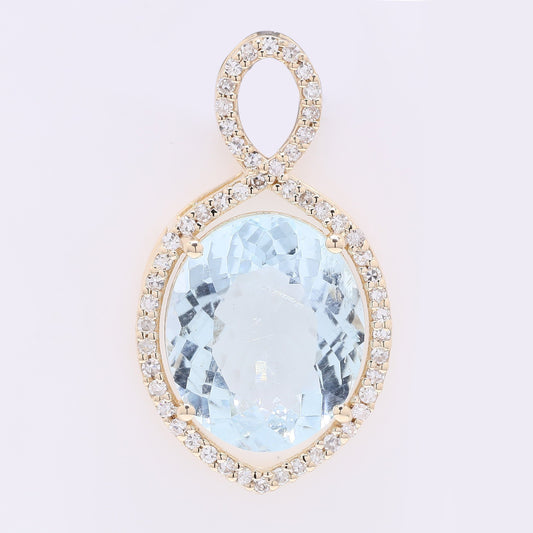 3.58 Ct Oval Mixed Cut Natural Aquamarine 14K Gold Pendant