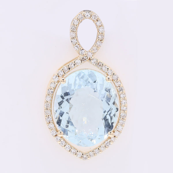 3.58 Ct Oval Mixed Cut Natural Aquamarine 14K Gold Pendant