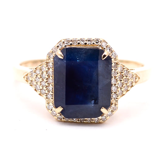 3.34 Ct Octagon Natural Sapphire 14K Gold Ring