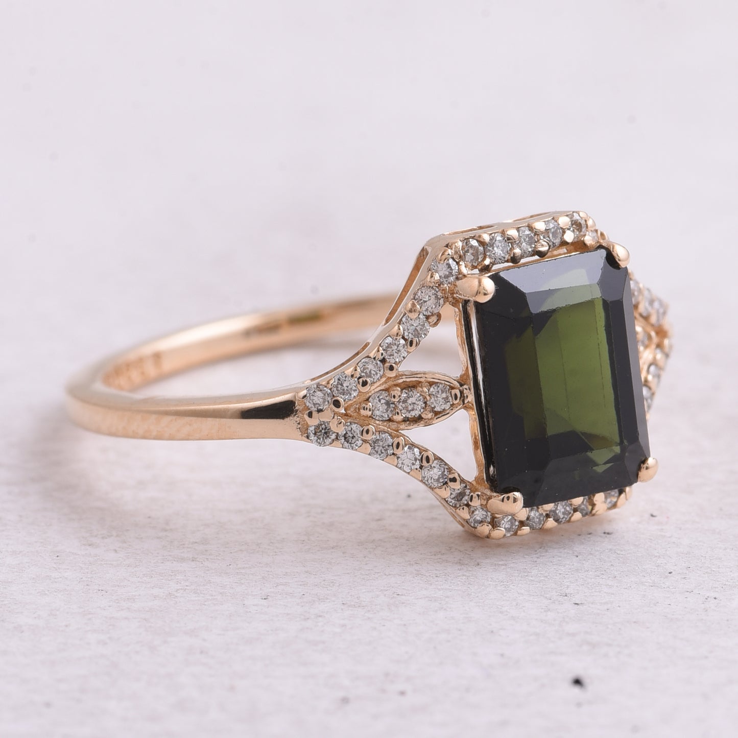 1.85 Ct Octagon Step Cut Natural Tourmaline 14K Gold Ring