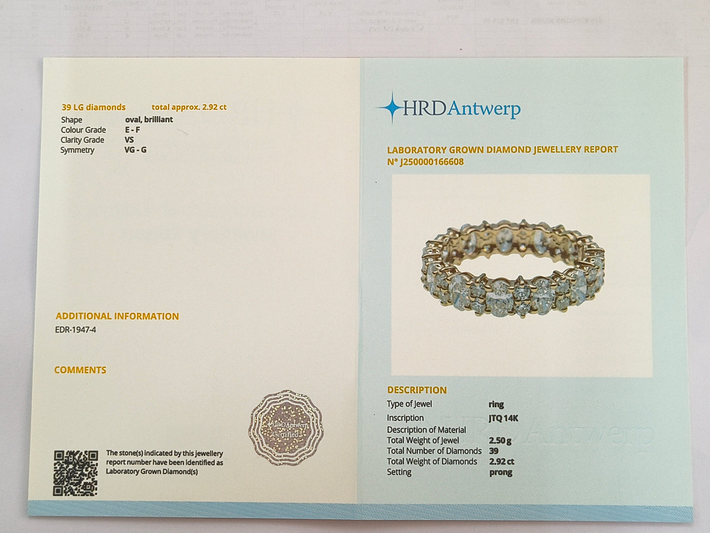 2.92 Carats Lab Grown Diamond 14K Gold Ring