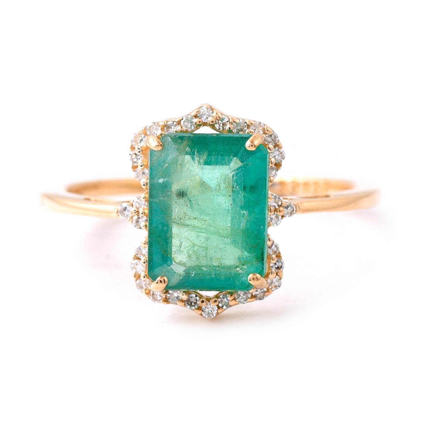 2.02 Ct Octagon Step Cut Natural Emerald 14K Gold Ring