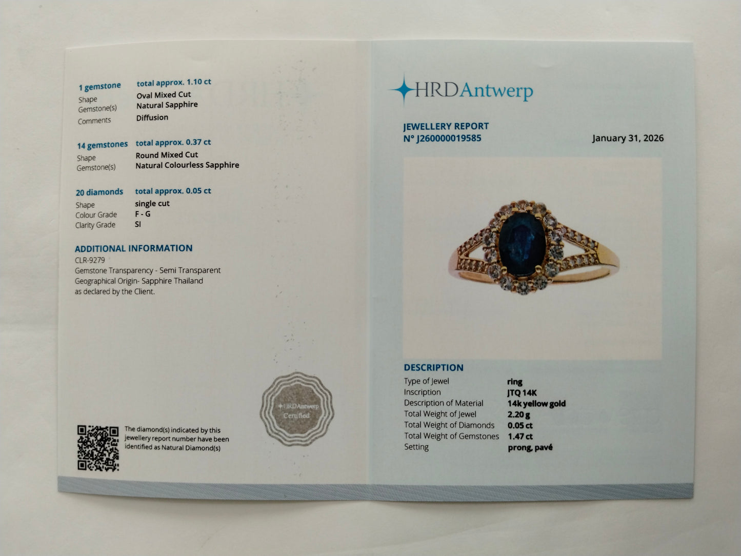 1.52 Ct Oval Mixed Cut Natural Sapphire 14K Gold Ring
