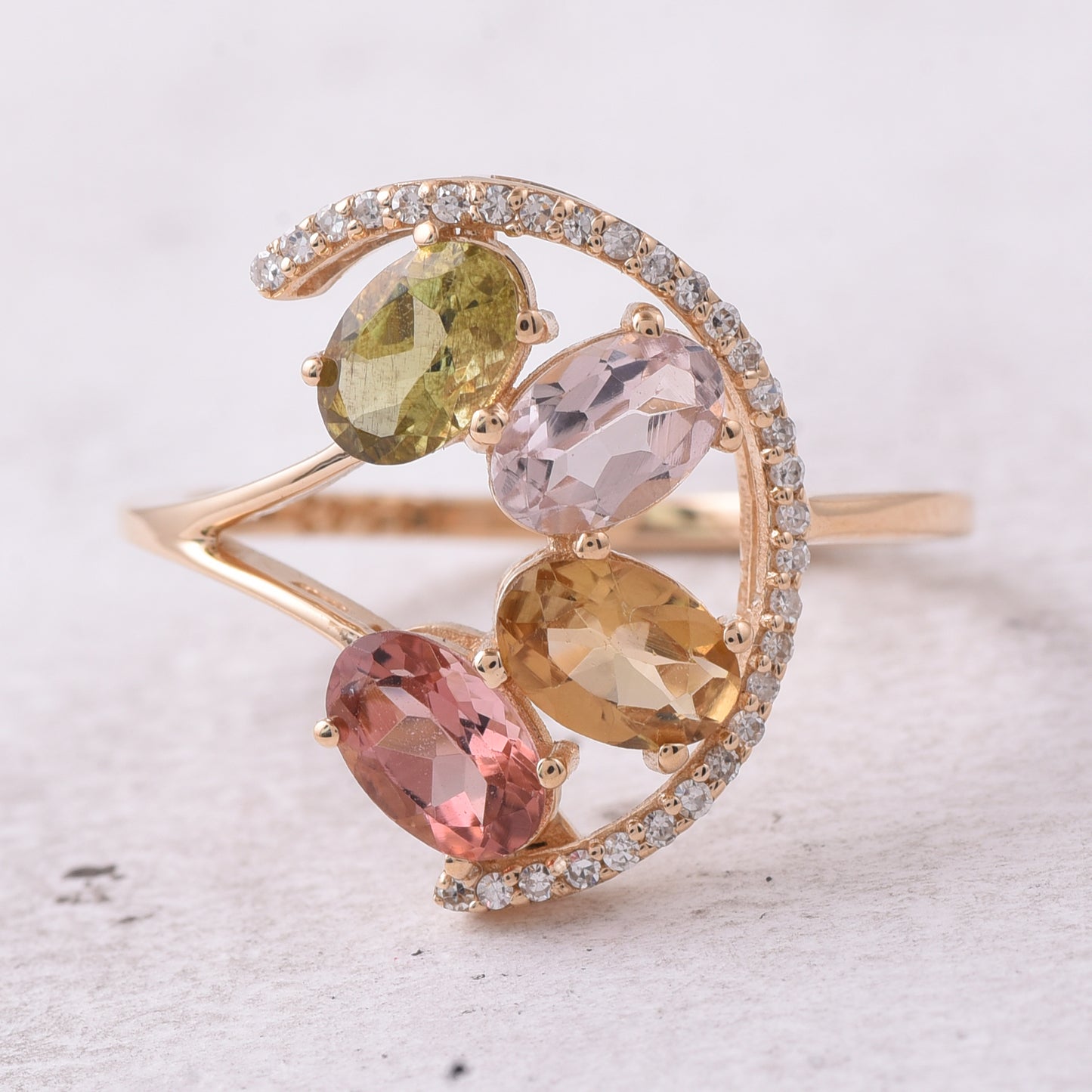 1.64 Ct Oval Natural Multi-Coloured Tourmaline 14K Gold Ring