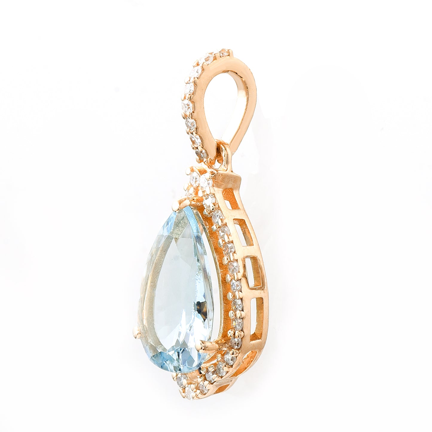 1.25 Ct Pear Mixed Cut Natural Aquamarine 14K Gold Pendant