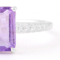 2.27 Ct Octagon Amethyst, Cubic Zirconia 925 Sterling Silver Ring