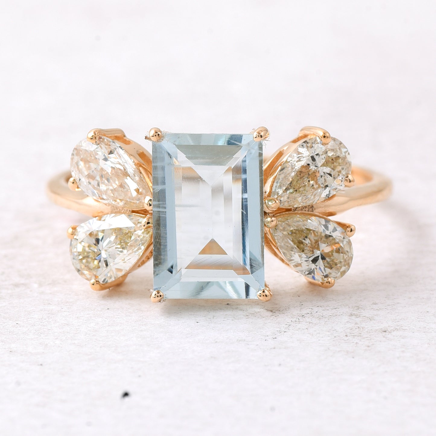 2.47 Ct Rectangle Step Cut Natural Aquamarine 14K Gold Ring