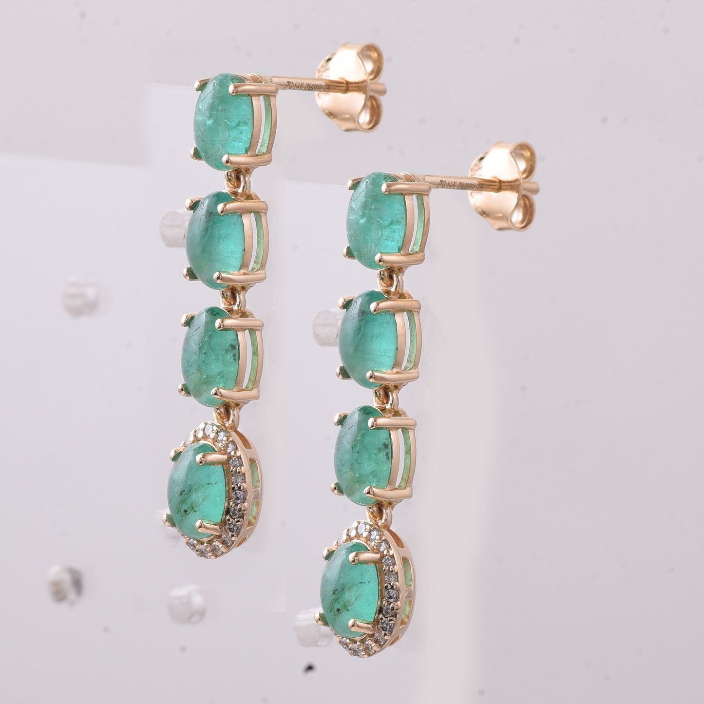 4.03 Ct Oval Cabochon Cut Natural Emerald 14K Gold Earrings