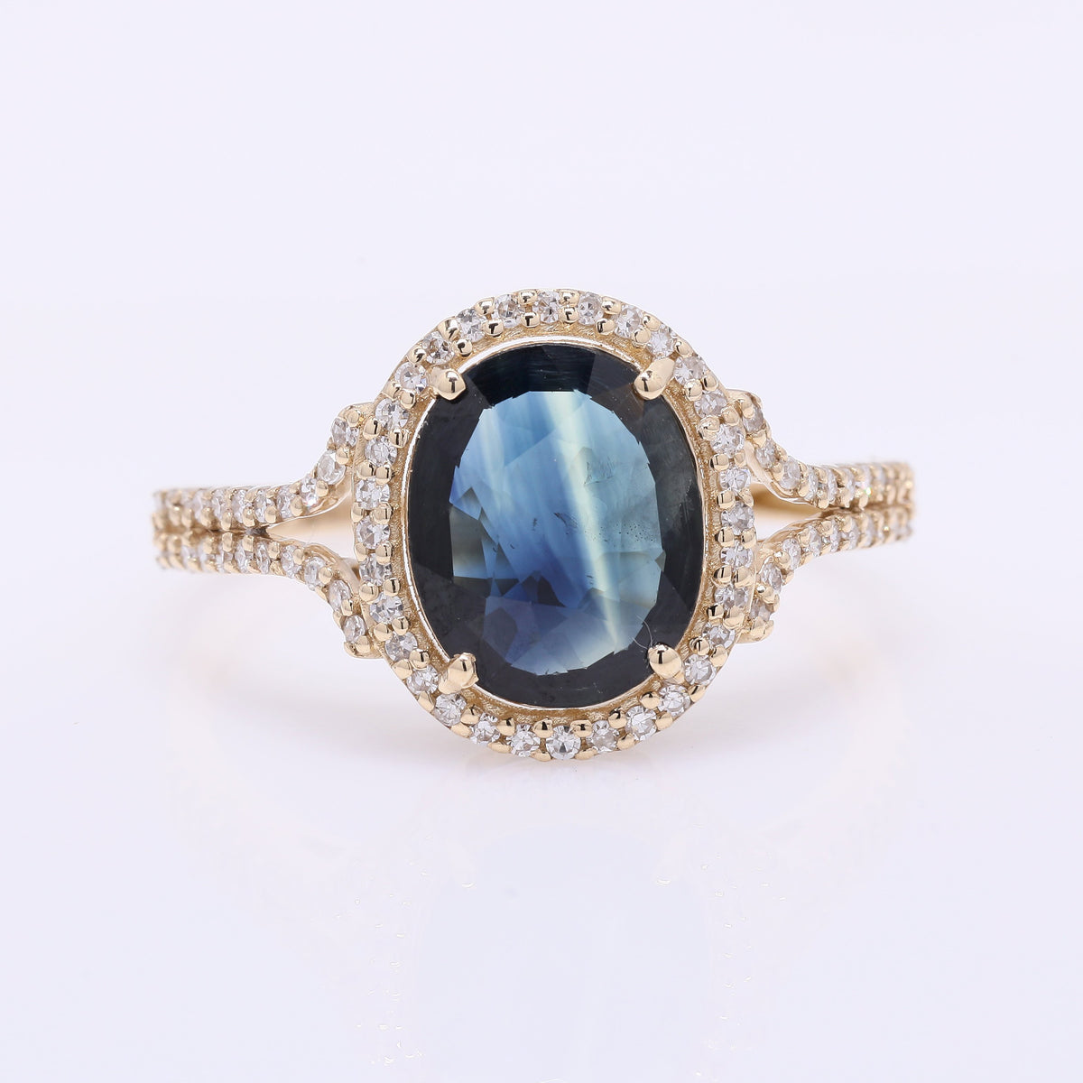 2.00 Ct Oval Mixed Cut Natural Sapphire 14K Gold Ring