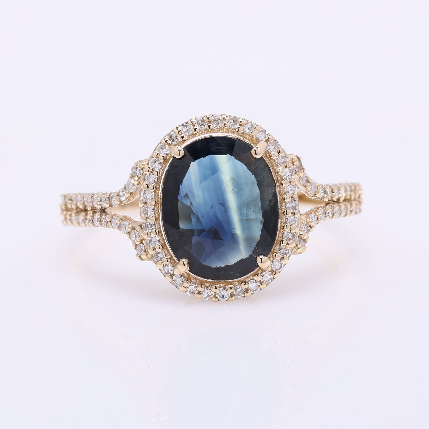 2.00 Ct Oval Mixed Cut Natural Sapphire 14K Gold Ring