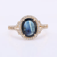 2.00 Ct Oval Mixed Cut Natural Sapphire 14K Gold Ring