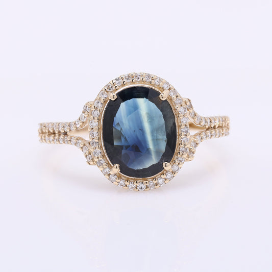 2.00 Ct Oval Mixed Cut Natural Sapphire 14K Gold Ring
