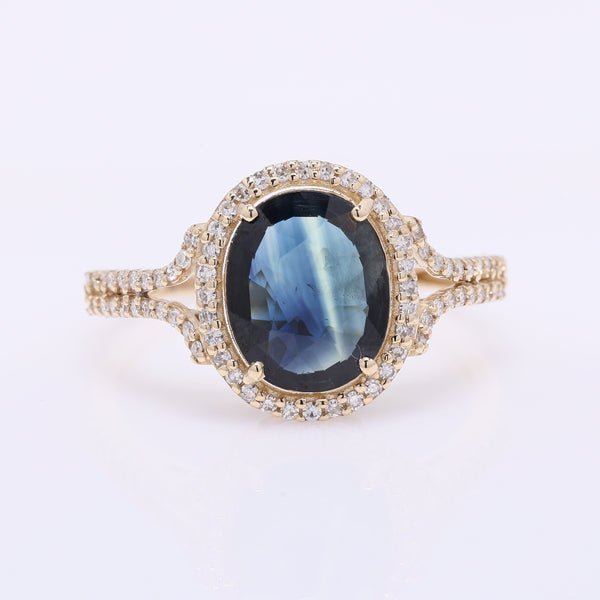 2.00 Ct Oval Mixed Cut Natural Sapphire 14K Gold Ring