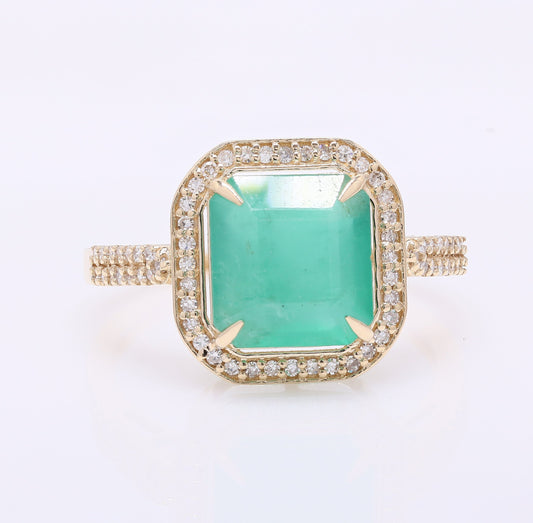 3.45 Ct Octagon Step Cut Natural Emerald 14K Gold Ring
