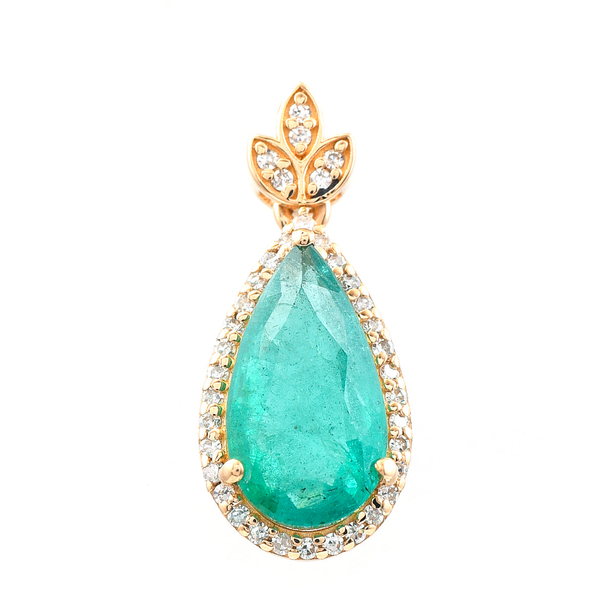 1.88 Ct Pear Mixed Cut Natural Emerald 14K Gold Pendant