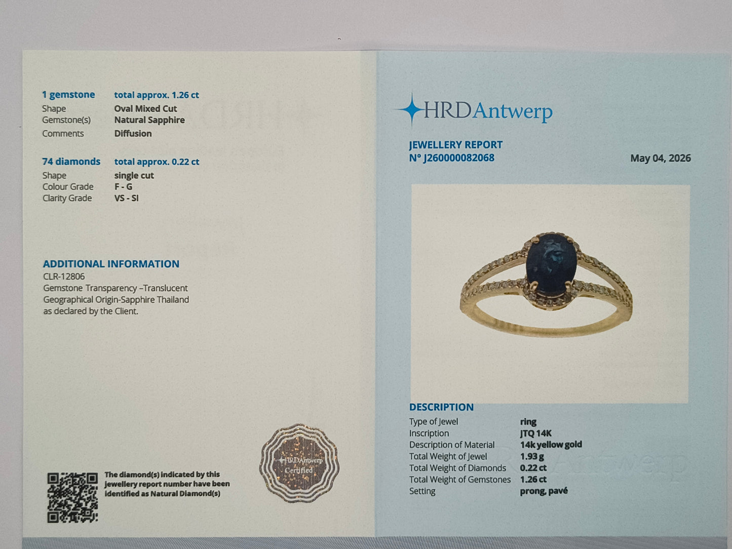 1.48 Ct Oval Mixed Cut Natural Sapphire 14K Gold Ring
