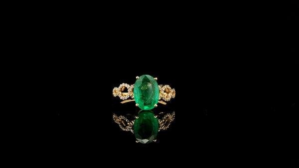 2.18 Ct Oval Natural Emerald 14K Gold Ring