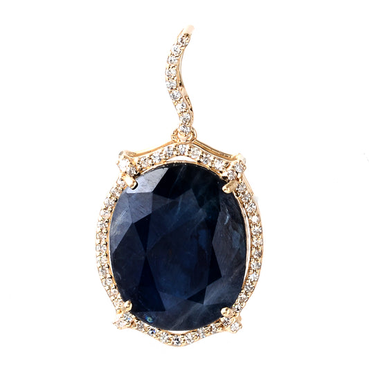 9.62 Ct Oval Mixed Cut Natural Corundum Sapphire 14K Gold Pendant
